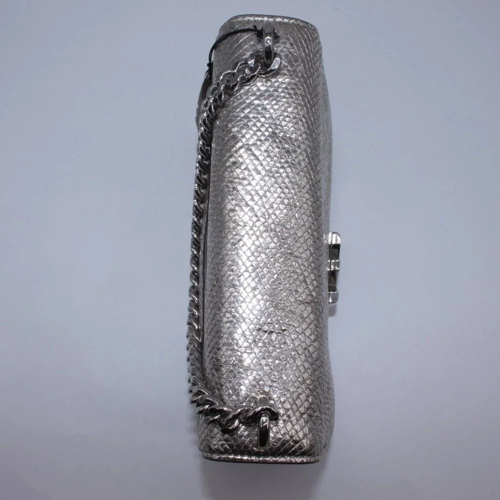 Michael Kors Silver Snake Mott Leather Chain Swag Shoulder Crossbody Bag Purse